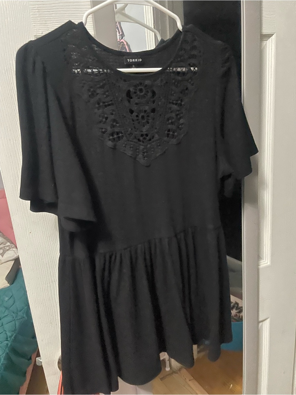 torrid Black Crochet Yoke Peplum Tunic
